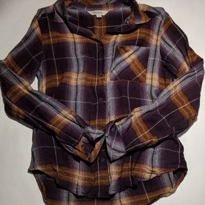 Soft Yellow and Purple Plaid Button Up Shirt